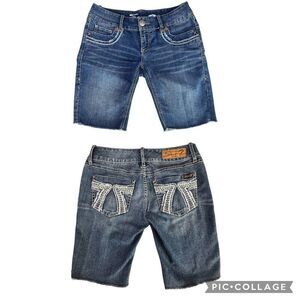 VINTAGE 80’s Seven 7 Women’s Size 27 Blue Denim Bermuda Shorts Embroidered Logo